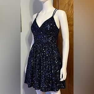 Stellar Dress! Short Navy Blue Sequin Dress - sparkly and perfect for parties.
